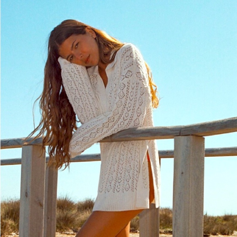 Zara Pointelle Polo Sweater